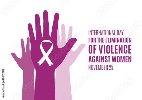 International Day for the Elimination of Violence against Women vector. Woman hand with awareness ribbon vector. Female purple hands up silhouette icon. Stop violence against women vector photo