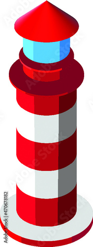 Vektor,  Illustration von Leuchtturm, rot weiss, Isometrie, isometrisch.Freigestellt ohne Hintergrund