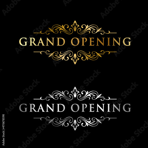 Luxury grand opening gold and silver text floral art vector 