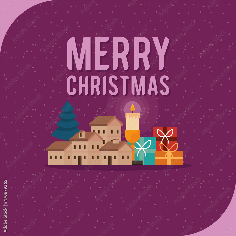 Naklejka premium christmas houses and candle