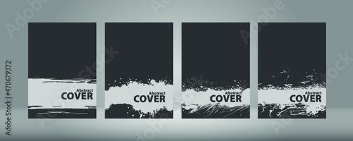 Collection of covers with brush strokes for books, magazines, catalogs. Blots, ink, splashes of paint on paper. Vector illustration.