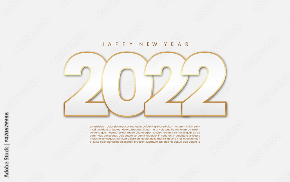 Silver 2022 happy new year elegant design with gold glitter number white background