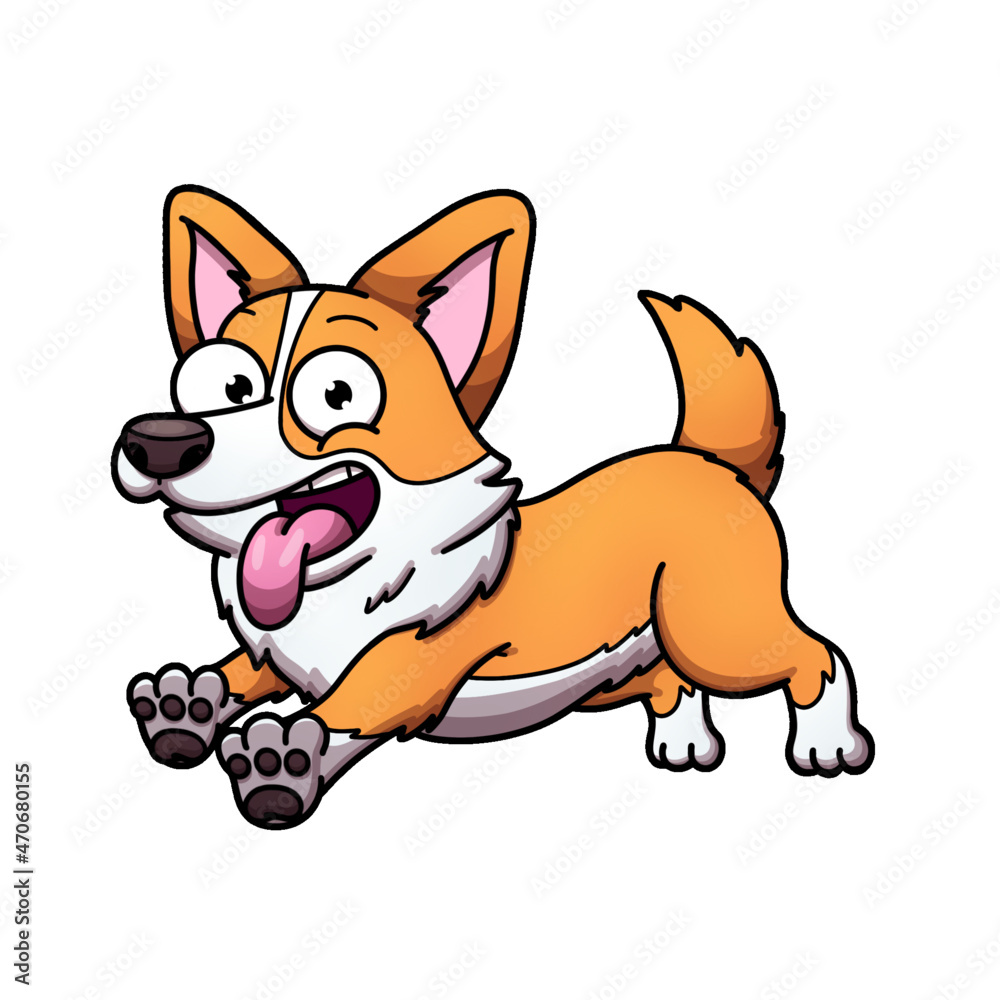 Cute Jumping Cartoon Corgi Dog