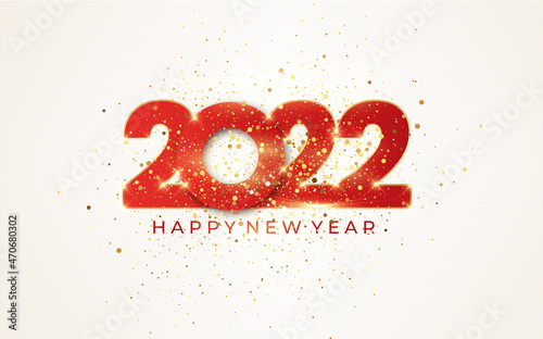 2022 happy new year elegant design with red gold glitter number white background