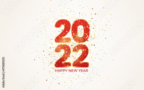 2022 happy new year elegant design with red gold glitter number white background