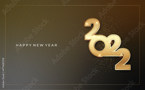 2022 happy new year background elegant design with gold glitter number
