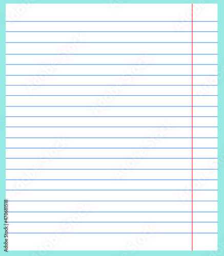 Feuille de papier blanc lignée, avec marge rouge à droit 