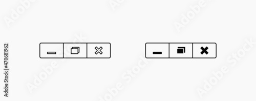 Minimize, Maximize, and Close button icon vector for web and UI. Linear black vector web buttons for software and application. Vector close web window design photo