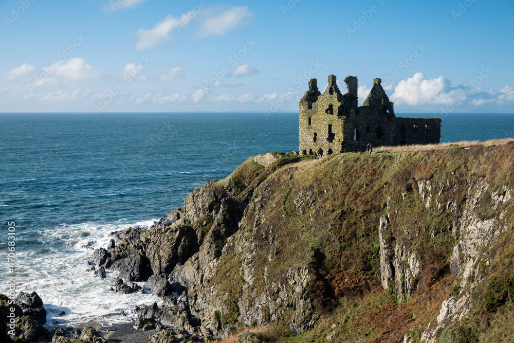 Dunskey Castle on rocky coastline, Portpatrick, Dumfries and Galloway, Scotland, United Kingdom, Europe