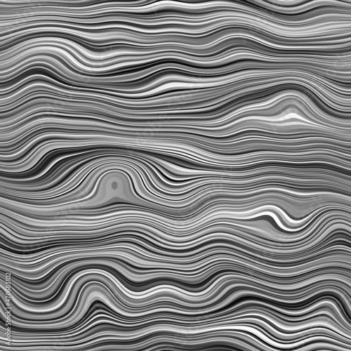 Seamless wavy monochrome stripes surface pattern design for background or print. High quality illustration. Digitally rendered parametric wavy lines. Black and white and gray strips that repeat.