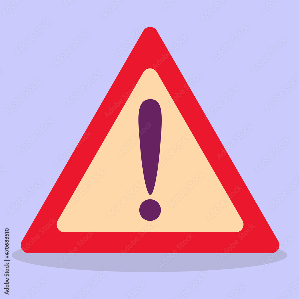 Exclamation mark in a triangle. Warning icon, Flat design sign.