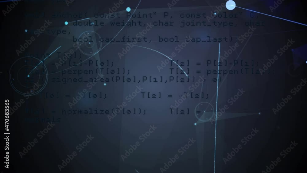 Animation of data processing on screen and network of connections Animation of data processing on screen and network of connections