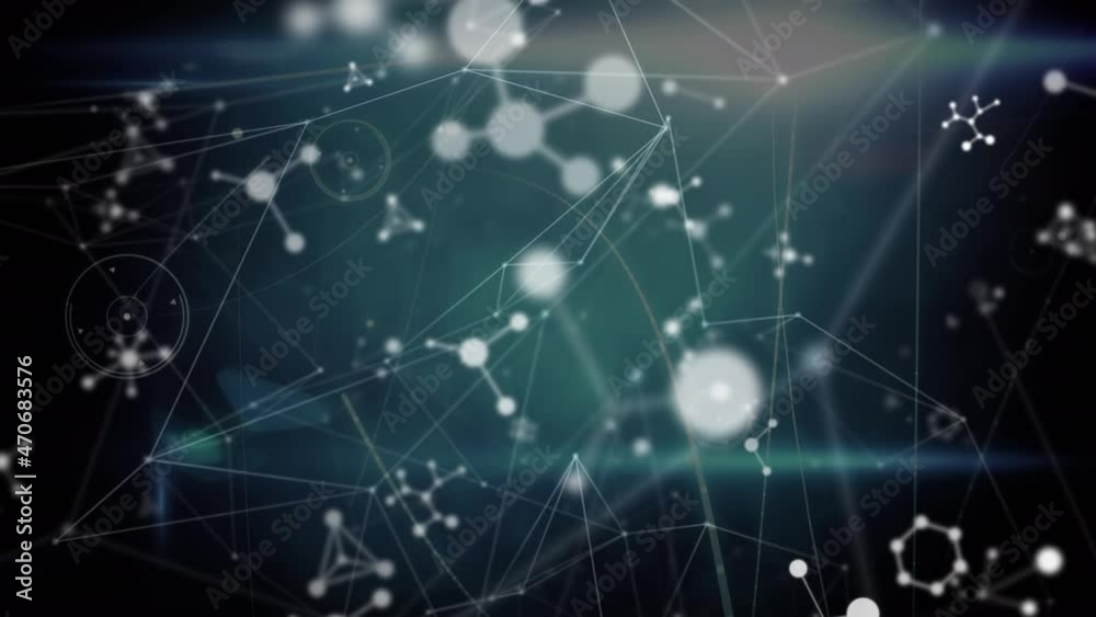 Animation of white molecules floating and network of connections Animation of white molecules floating and network of connections
