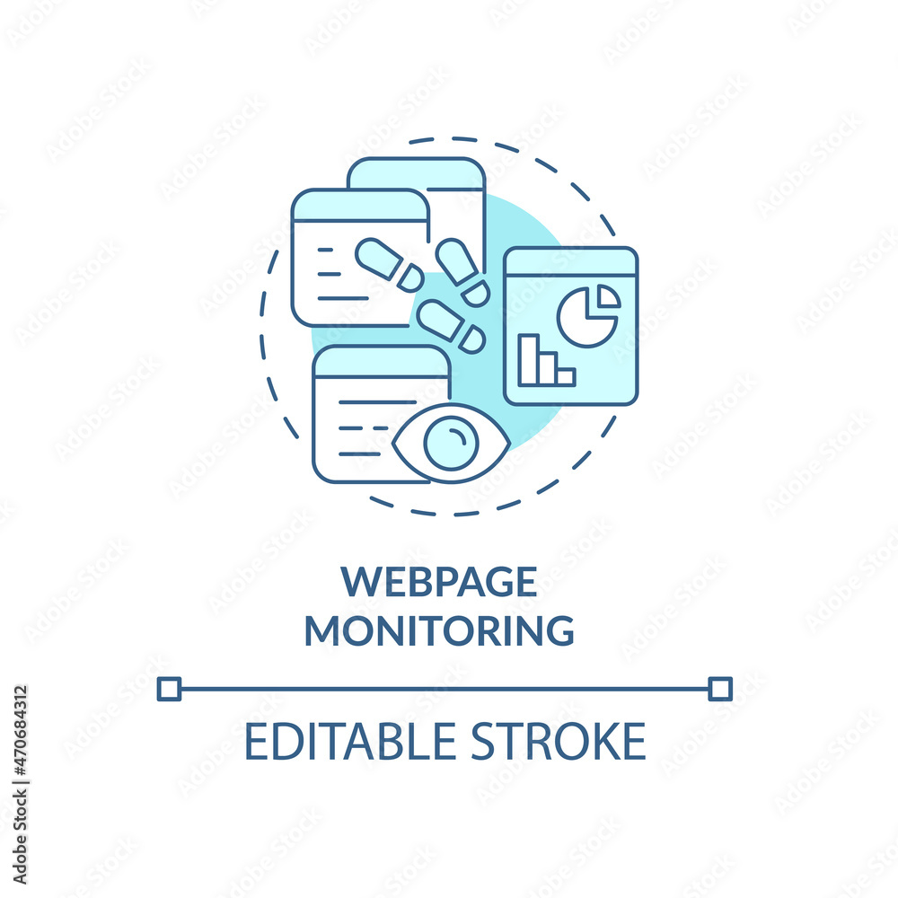 Webpage monitoring blue concept icon. Tracking online activity for work control. Employee monitoring abstract idea thin line illustration. Vector isolated outline color drawing. Editable stroke