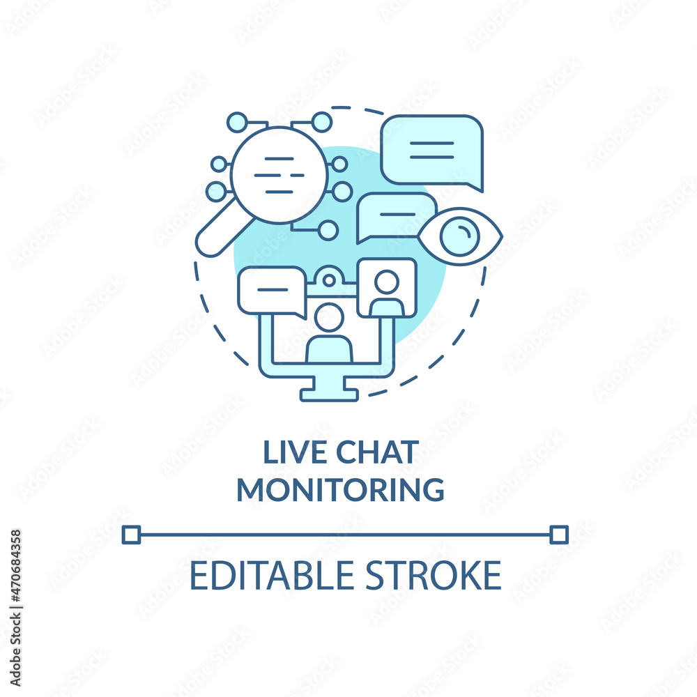 Live chat monitoring blue concept icon. Tracking communication of work team. Employee monitoring abstract idea thin line illustration. Vector isolated outline color drawing. Editable stroke Live chat monitoring blue concept icon. Tracking communication of work team. Employee monitoring abstract idea thin line illustration. Vector isolated outline color drawing. Editable stroke
