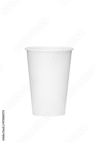 White cardboard paper cup for coffee and tea on a white background in the studio