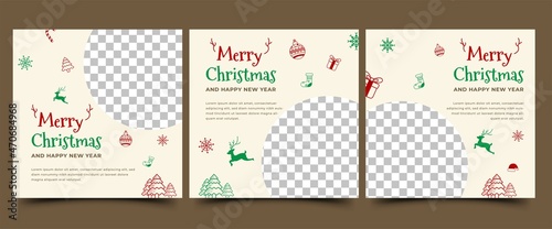 Christmas square banner template design. Minimalist modern banner with place for the photo. Usable for social media post, greeting card, flyer, and web.