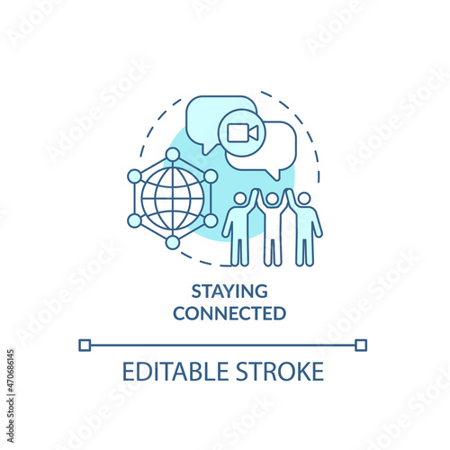 Staying connected blue concept icon. Things to consider when moving abstract idea thin line illustration. Communicate with family online. Vector isolated outline color drawing. Editable stroke
