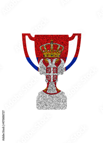 Winner cup silhouette in colors of national flag. Serbia