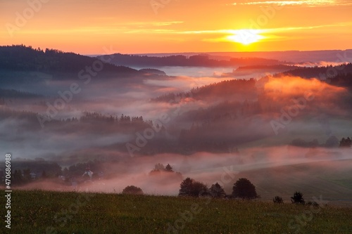 Fototapeta Naklejka Na Ścianę i Meble -  Morning panoramic sunset view from zdarske vrchy