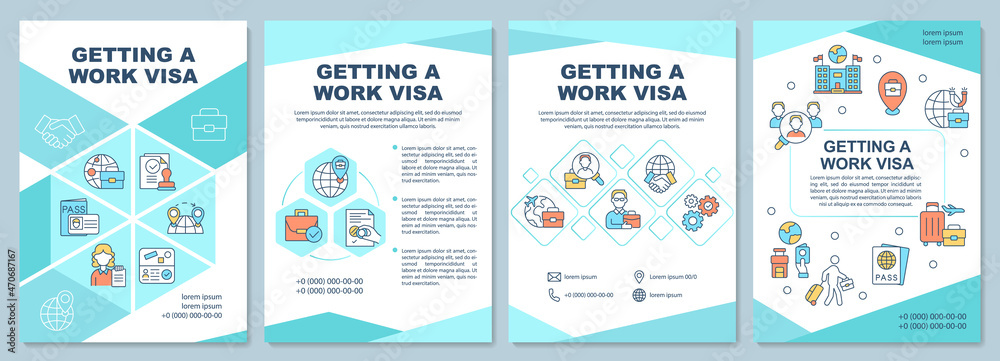 Getting work visa brochure template. Permit for employment abroad. Flyer,  booklet, leaflet print, cover design with linear icons. Vector layouts for  presentation, annual reports, advertisement pages Stock Vector | Adobe Stock