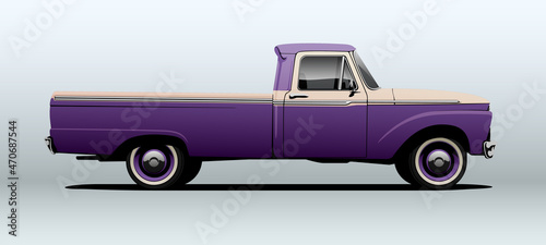 Pickup truck in side view with perspective. Very high quality vector.