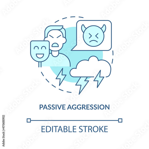 Indirect aggression concept icon. Hostile intentions. Disguise discontent and annoyance. Fake calmness abstract idea thin line illustration. Vector isolated outline color drawing. Editable stroke