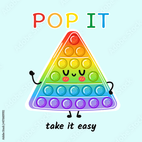 Card with funny cute happy popit characters. Vector kawaii line cartoon style illustration. Cute popit mascot character collection