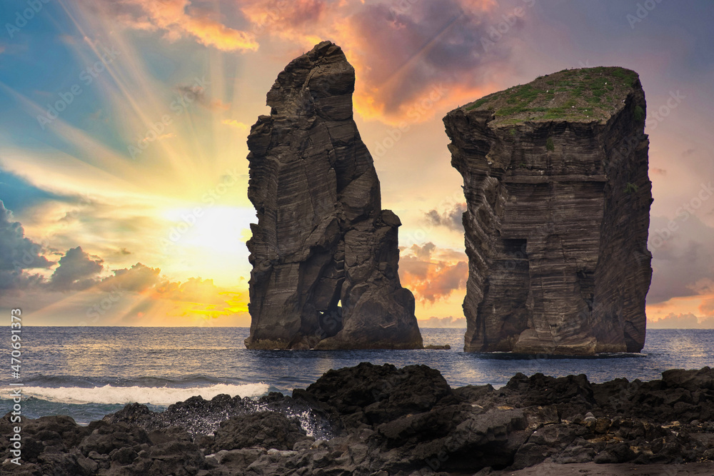 Obraz premium volcanic rocks of Mosteiros beach on Sao Miguel, Azores