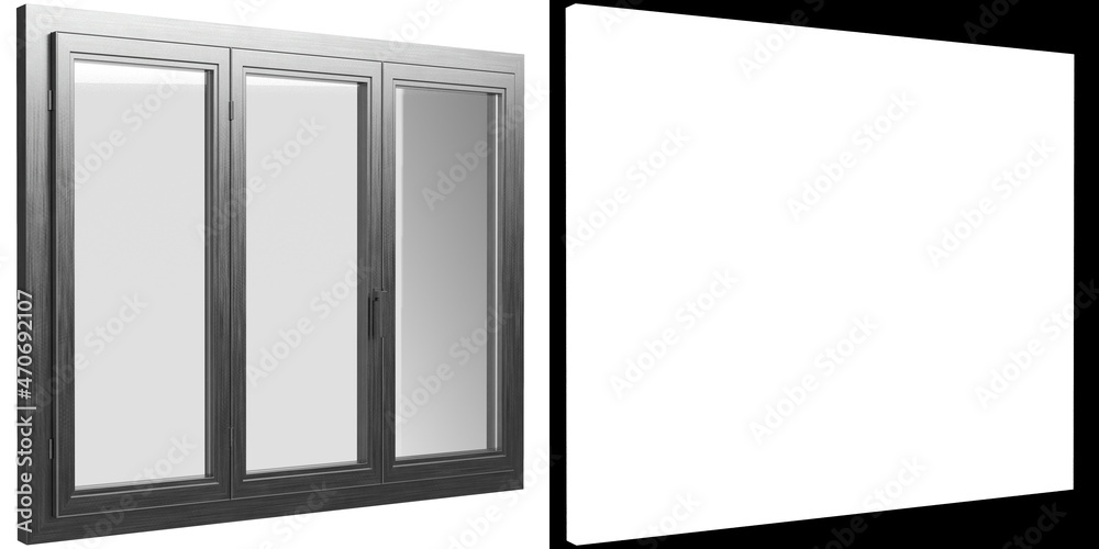 3D rendering illustration of a 3 panels window