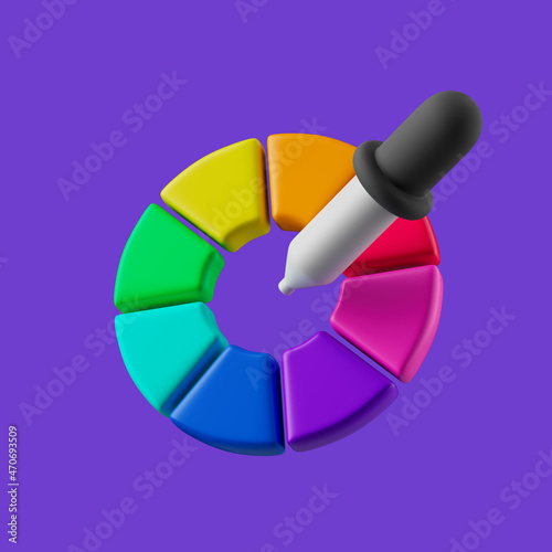 Simple color picker tool with pipette and rainbow ring 3d render illustartion photo