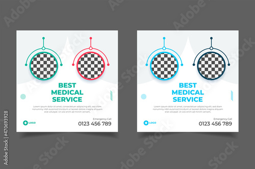 Medical social media post design template. Web template, Banner. Healthcare service provider