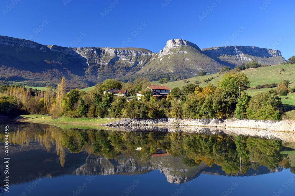 Maroño water reservoir and mountains of Sierra Salvada. Alava. Basque Country. Spain Maroño water reservoir and mountains of Sierra Salvada. Alava. Basque Country. Spain