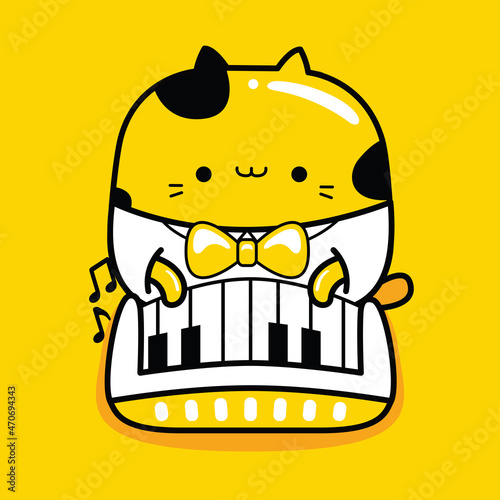 cute cat character pianist profession