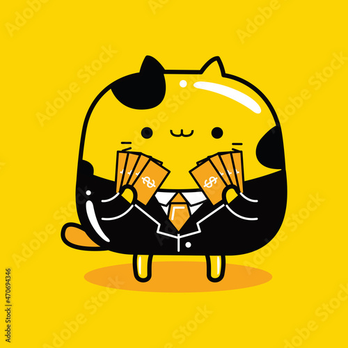 cute cat character banker profession