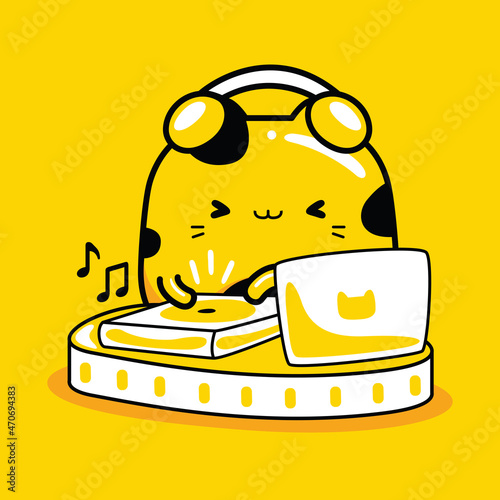 cute cat character disc jockey profession