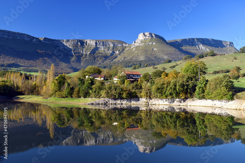 Maroño water reservoir and mountains of Sierra Salvada. Alava. Basque Country. Spain photo