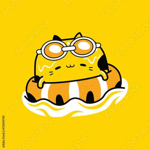 cute cat character swimmer profession