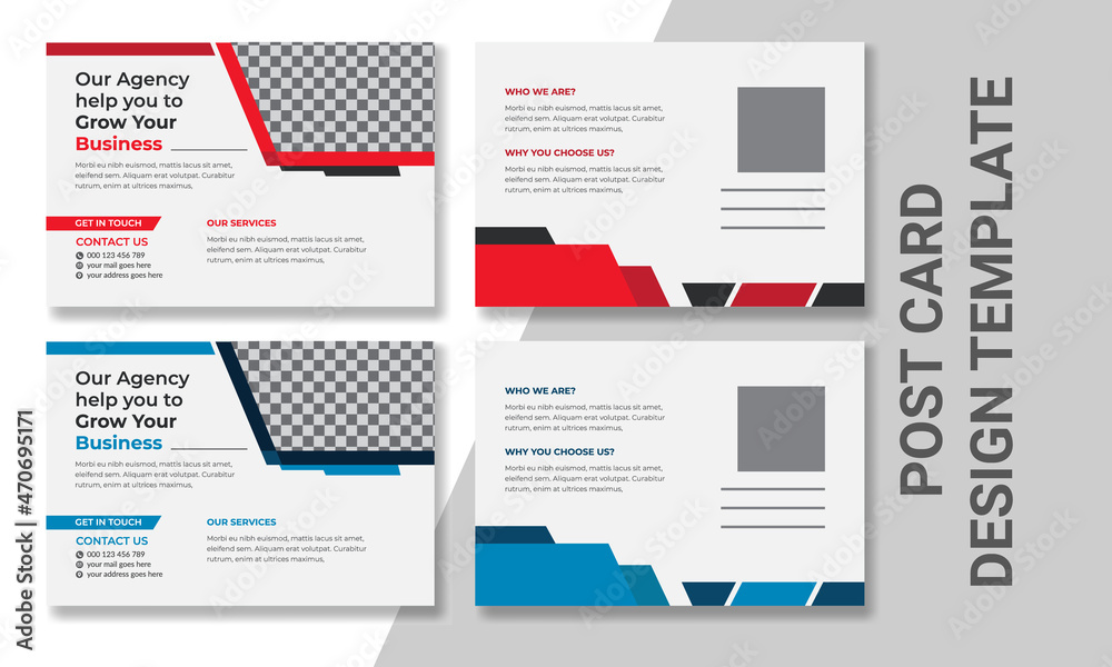 Corporate business modern creative postcard design template. Red and Blue color.  