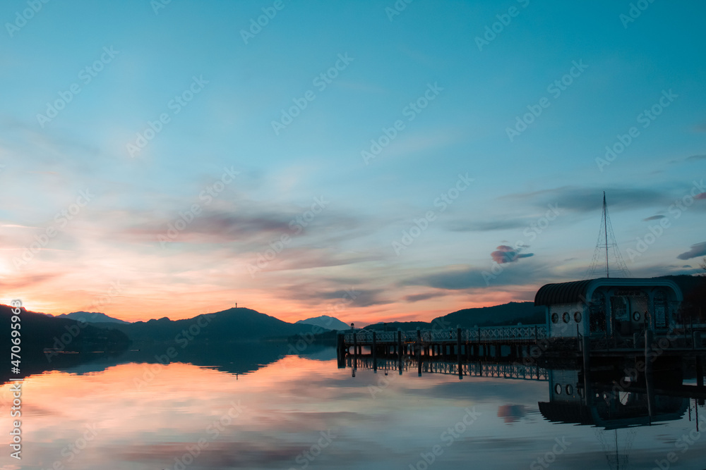 Sunset reflection at the lake Wörthersee