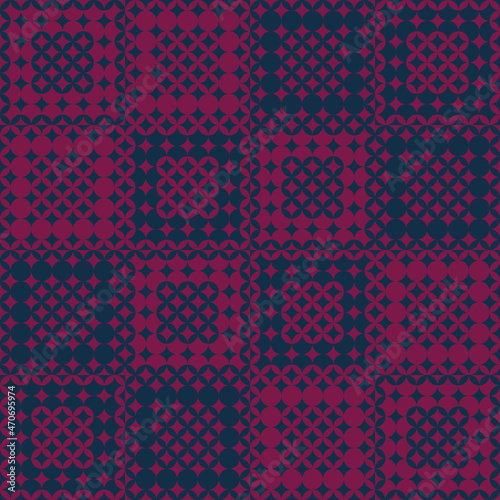Vector navy and purple geometric tiles seamless pattern. Perfect for fabric, wallpaper and stationery. Surface pattern design.