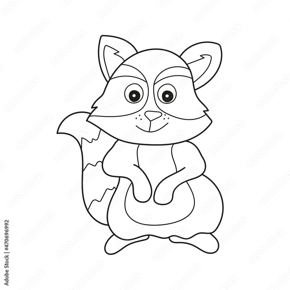 Simple coloring page. Forest animal raccoon doodle cartoon simple