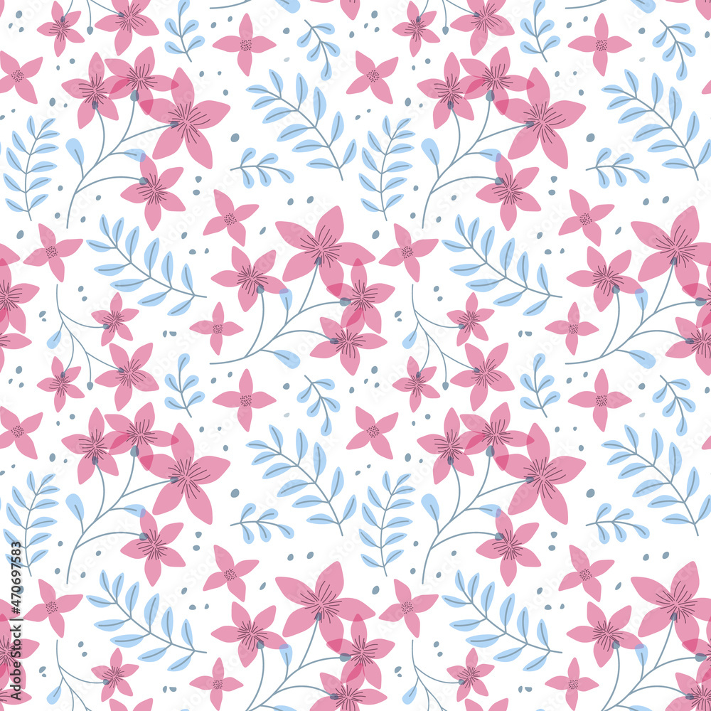Red flower and leaves pattern background.