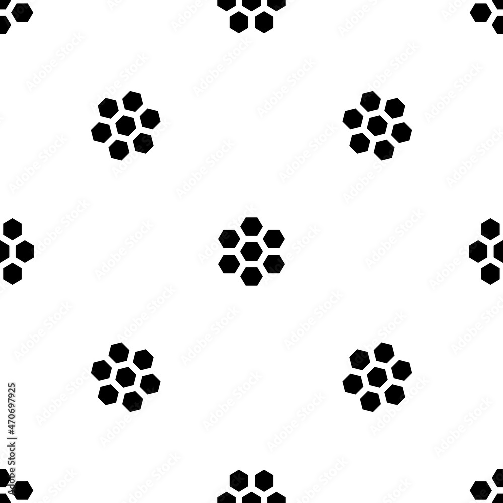 Seamless pattern of repeated black hive symbols. Elements are evenly spaced and some are rotated. Vector illustration on white background Seamless pattern of repeated black hive symbols. Elements are evenly spaced and some are rotated. Vector illustration on white background