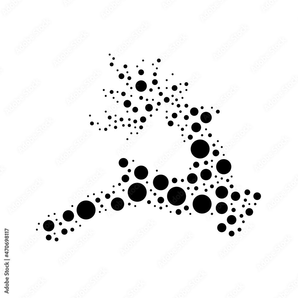 A large Christmas deer in the center made in pointillism style. The center symbol is filled with black circles of various sizes. Vector illustration on white background A large Christmas deer in the center made in pointillism style. The center symbol is filled with black circles of various sizes. Vector illustration on white background