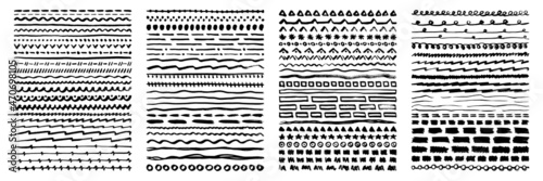 Grunge sketch lines. Drawing line, abstract dividers and ink brushes. Draw stroke, handmade black ornaments. Pencil scribble elements swanky vector kit