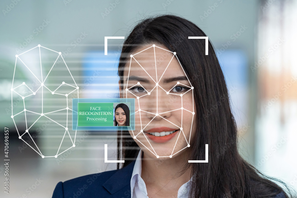 Asian women using Face detection and recognition technology for access