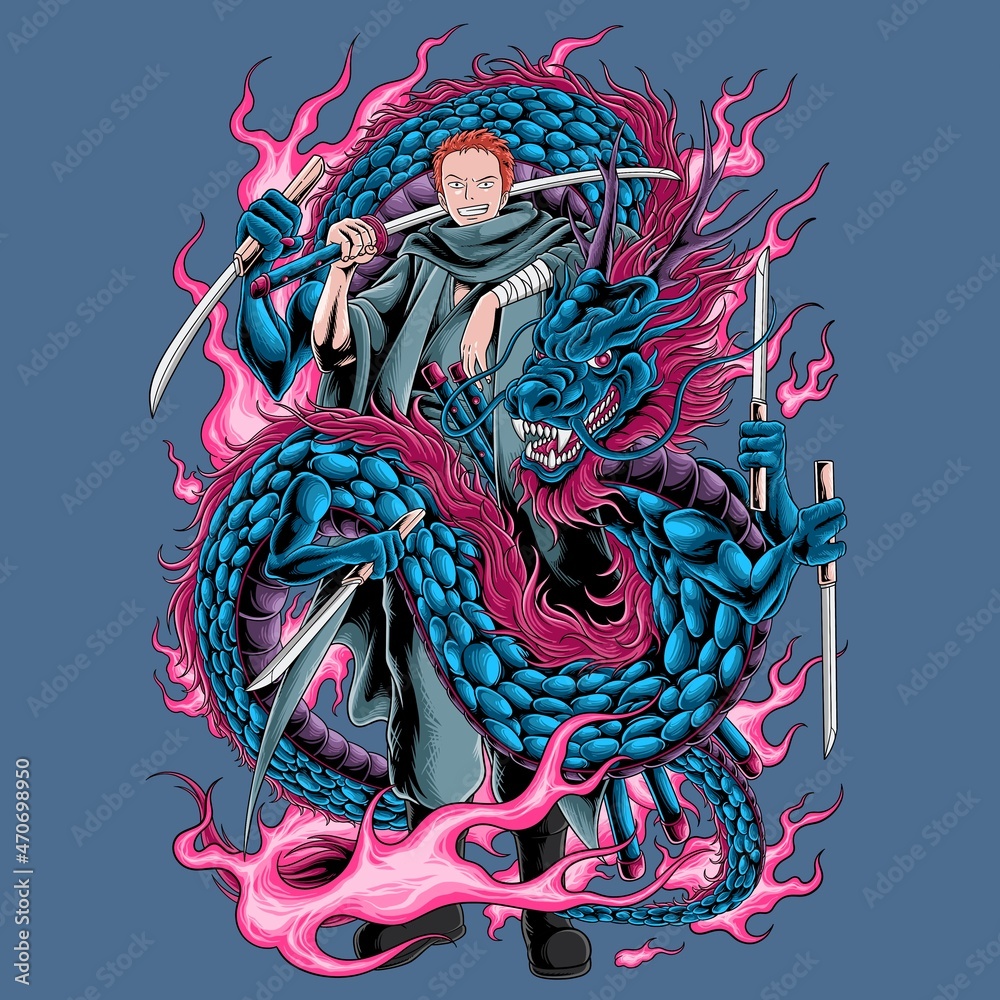 samurai with dragon illustration