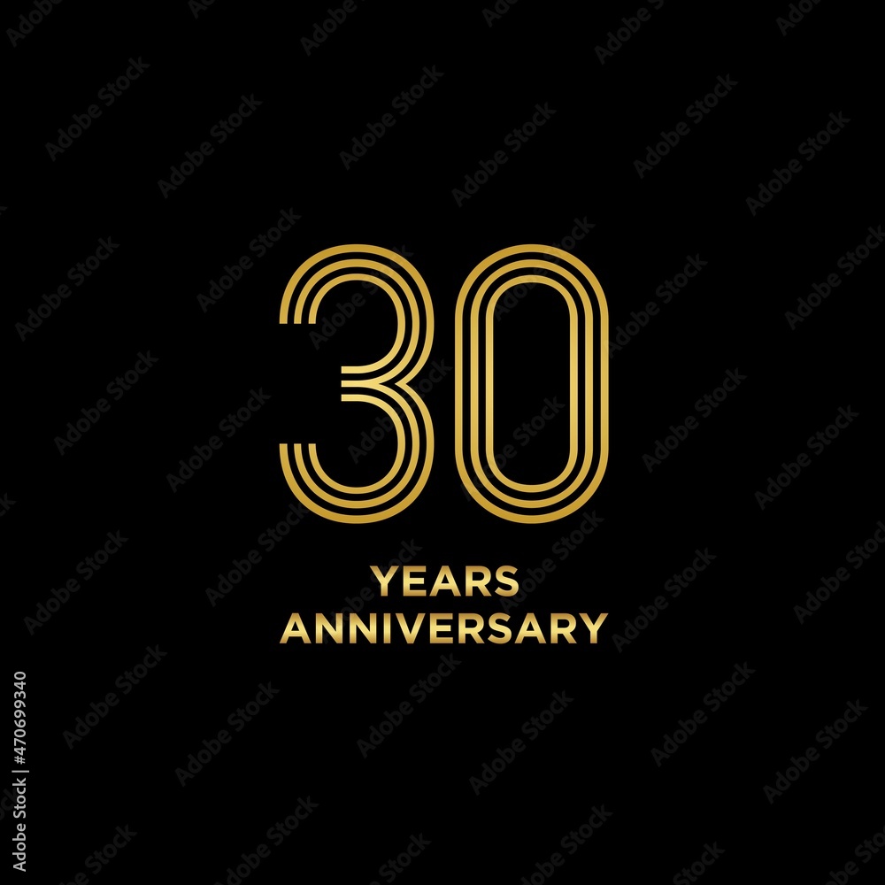 Template logo 30th Anniversary with gold color, Vector, Illustration, EPS10