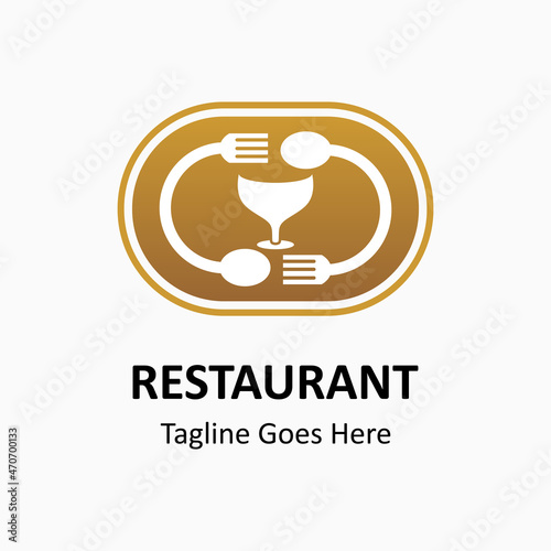 Inspiring restaurant vector logo. Abstract creative logotype. glass, spoon and fork icon in an oval plate. Classic, vintage and modern logo illustration. Business company logo template.